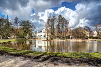 Картинка амстердам города нидерланды парк деревья пруд дома