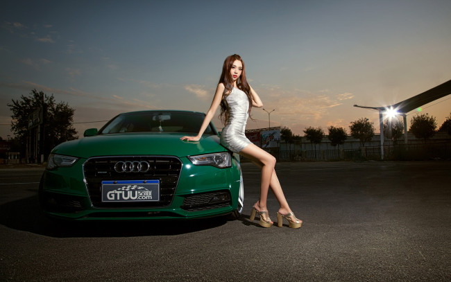 Обои картинки фото автомобили, авто, девушками, девушка, азиатка, audi, a5
