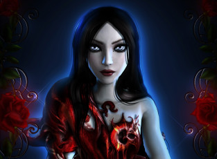 Картинка видео+игры alice +madness+returns madness returns лицо платье цветы роза