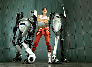 Картинка видео+игры portal пи-боди роботы девушка chell атлас