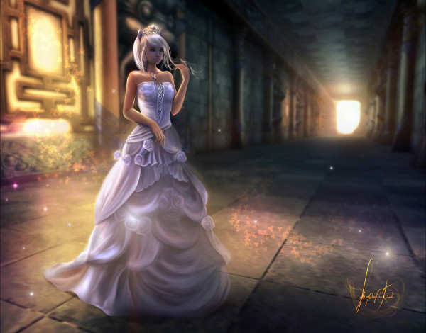 Обои картинки фото фэнтези, существа, cущество, девушка, платье, диадема