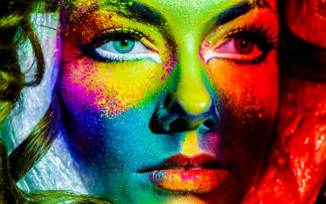 Обои картинки фото девушки, -unsort , креатив, ресницы, взгляд, девушка, крупным, планом, краски, лицо