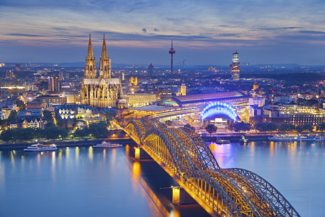 Обои картинки фото cologne, города, - мосты, река, мост, здания, собор