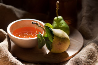 Картинка еда груши мешковина варенье миска фрукты