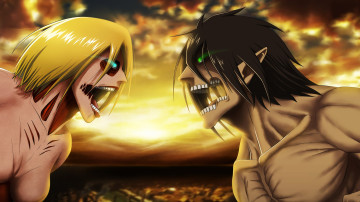 Картинка аниме shingeki+no+kyojin энни эрен титаны атака титанов арт