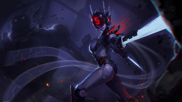 Картинка видео+игры league+of+legends fiora league of legends шлем sword меч helmet cyberpunk рисунок клинок киборг blade cyborg girl киберпанк арт фиора art девушка