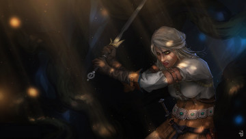 Картинка видео+игры the+witcher+3 +wild+hunt девушка взгляд оружие фон