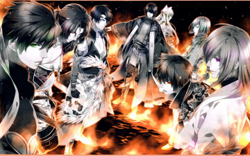 Картинка аниме unknown +другое art teita zyuzaengi engetsu sangokugen visual novel судьба дзюза парни демоны магия зеленые глаза братья