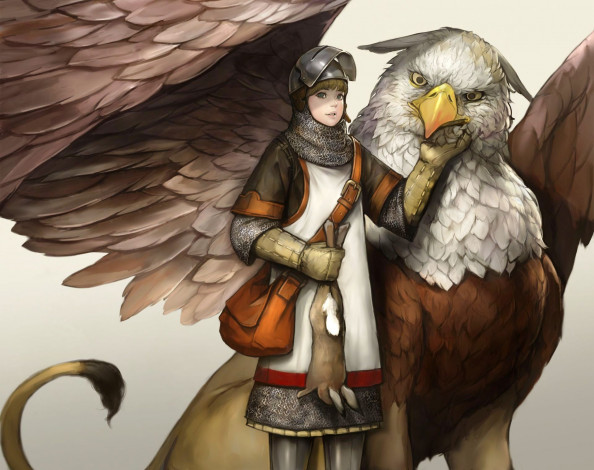 Обои картинки фото фэнтези, другое, кольчуга, сумка, заяц, грифон