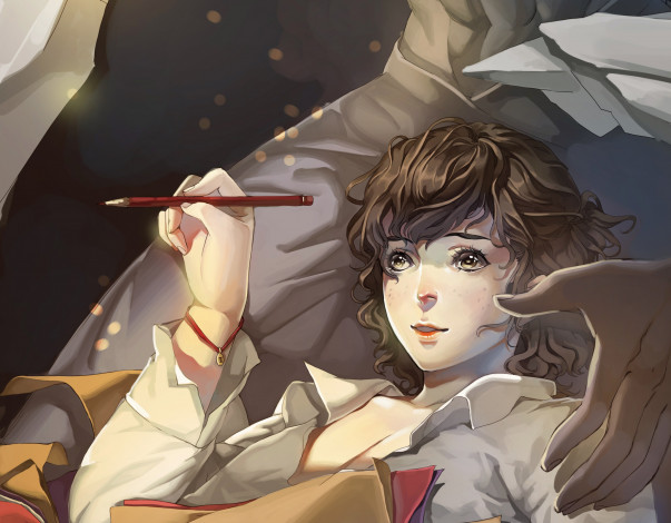 Обои картинки фото аниме, unknown,  другое, рука, статуя, арт, ручка, мужчина