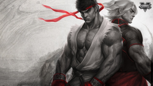 Обои картинки фото видео игры, street fighter, art, бойцы, street, fighter, ryu, ken