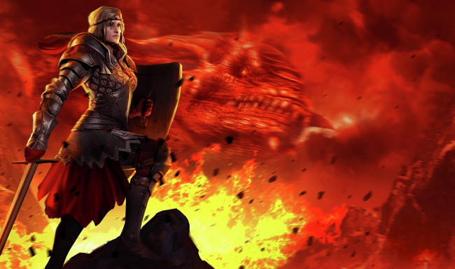 Обои картинки фото видео игры, the witcher, art, witcher, саския, saskia, battle, arena, драконоубийца, dragonslayer