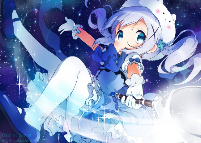 Обои картинки фото gochuumon wa usagi desu ka, аниме, магия,  колдовство,  halloween, девочка, арт, tippy, neki, wakiko, gochuumon, wa, usagi, desu, ka, kafuu, chino