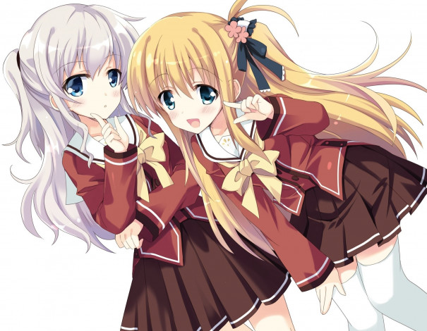 Обои картинки фото аниме, charlotte, фон, взгляд, девушки