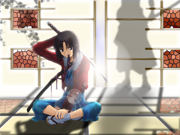 Обои картинки фото аниме, kara no kyokai, девушка, взгляд, фон