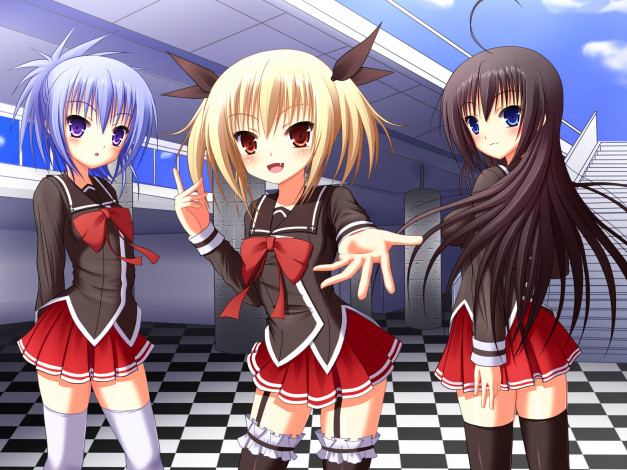 Обои картинки фото аниме, unknown,  другое, девушки, фон, взгляд