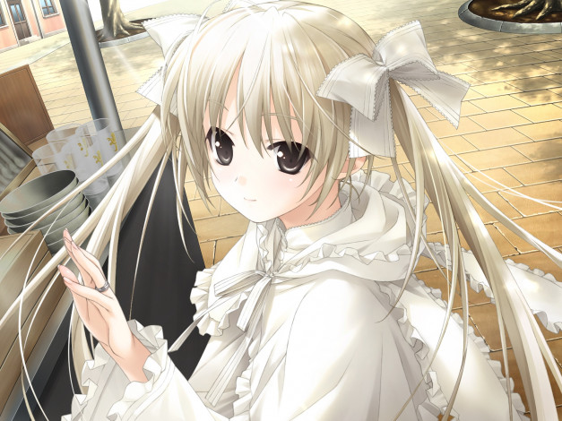 Обои картинки фото аниме, yosuga no sora, фон, взгляд, девушка