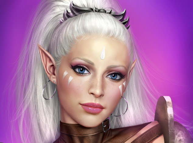 Обои картинки фото 3д графика, портрет , portraits, волосы, глаза, девушка, эльф, adalia, взгляд, арт, лицо