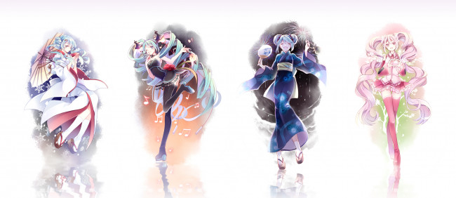 Обои картинки фото аниме, vocaloid, фон, взгляд, девушки