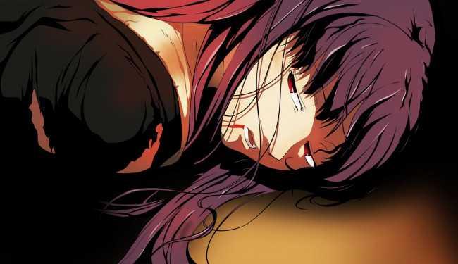 Обои картинки фото аниме, kara no kyokai, девушка, фон, взгляд