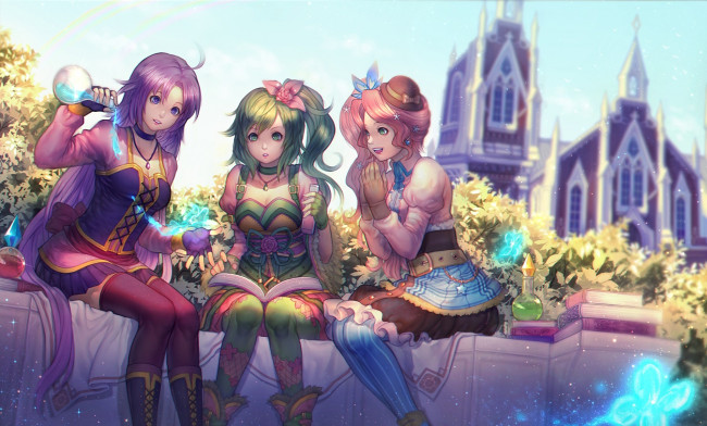 Обои картинки фото аниме, магия,  колдовство,  halloween, slapmyface, девушки