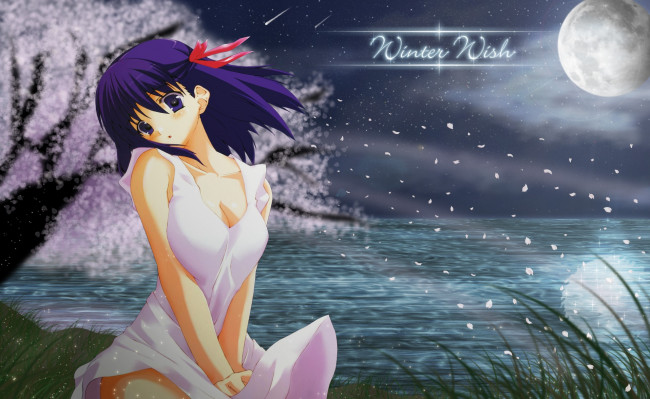 Обои картинки фото fate, stay night, аниме, девушка, взгляд, фон