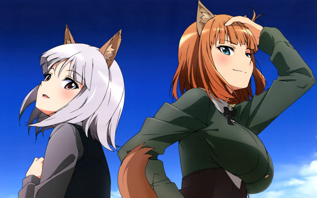 Обои картинки фото аниме, strike witches, фон, девушки, взгляд