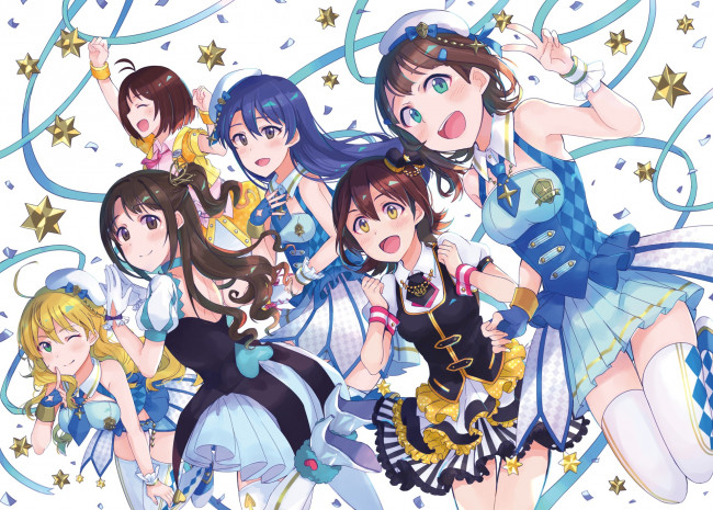 Обои картинки фото аниме, idolm@ster, девушки, фон, взгляд