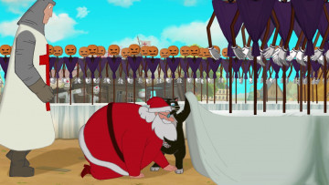 обоя мультфильмы, иван царевич и серый волк 3, тыква, люди, кот, чучело, дед, мороз, рыцарь