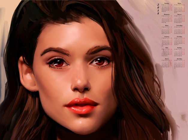 Обои картинки фото календари, рисованные,  векторная графика, взгляд, лицо, девушка