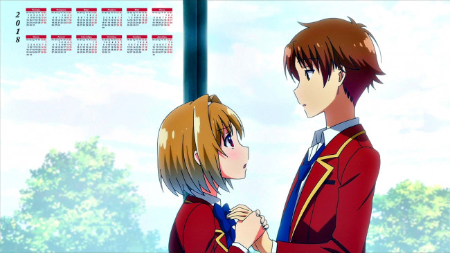 Обои картинки фото календари, аниме, разговор, парень, девочка, профиль