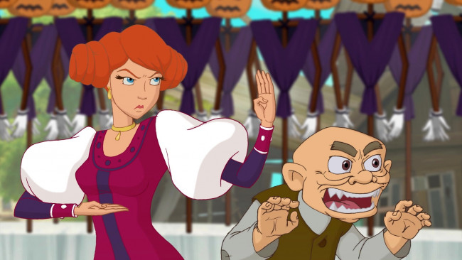 Обои картинки фото мультфильмы, иван царевич и серый волк 3, девушка, мужчина, стойка, лысый