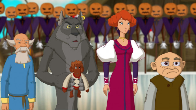 Обои картинки фото мультфильмы, иван царевич и серый волк 3, девушка, волк, мужчина, тыква, игрушка