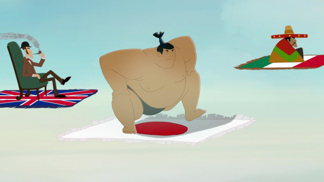 Обои картинки фото мультфильмы, иван царевич и серый волк 3, ковер, флаг, люди, трубка