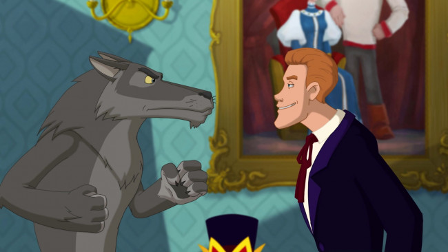 Обои картинки фото мультфильмы, иван царевич и серый волк 3, мужчина, волк, профиль, эмоции, картина