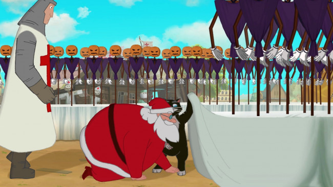 Обои картинки фото мультфильмы, иван царевич и серый волк 3, тыква, люди, кот, чучело, дед, мороз, рыцарь