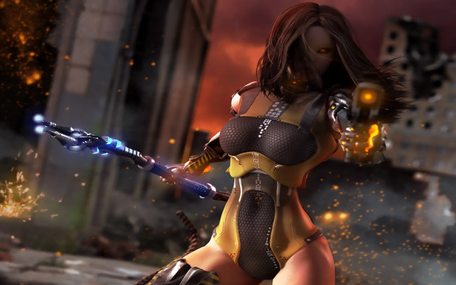 Обои картинки фото 3д графика, существа , creatures, фон, взгляд, девушка