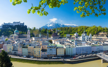 Картинка salzburg +austria города зальцбург+ австрия соборная церковь здания городской пейзаж зальцбург город река cэлзак гора фестунгсберг