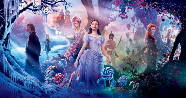Обои картинки фото the nutcracker and the four realms , 2018, кино фильмы, the nutcracker and the four realms, the, nutcracker, and, four, realms, хелен, миррен, морган, фриман, кира, найтли, маккензи, фой, фэнтези