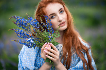 Картинка девушки -+рыжеволосые+и+разноцветные рыжая лицо цветы