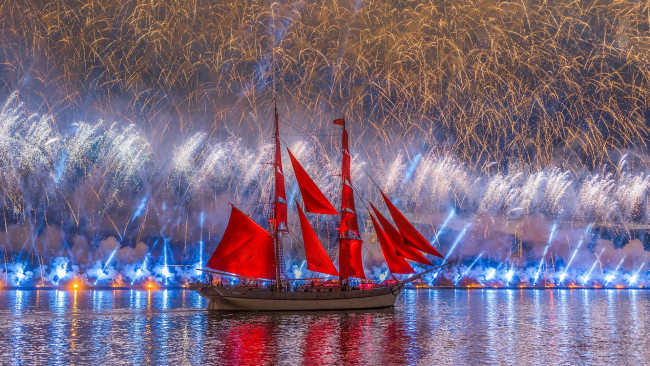 Обои картинки фото корабли, парусники, алые, паруса, в, санкт-петербурге