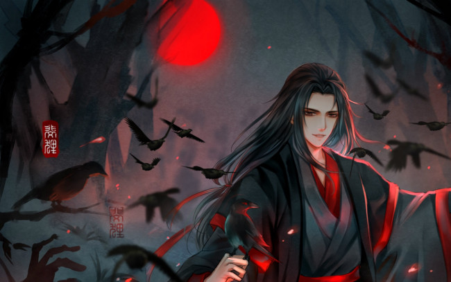 Обои картинки фото аниме, mo dao zu shi, вэй, усянь, птицы