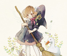 Картинка аниме животные +существа девушка