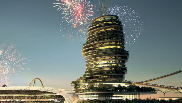 Картинка 3д+графика архитектура+ architecture башня салют стадион