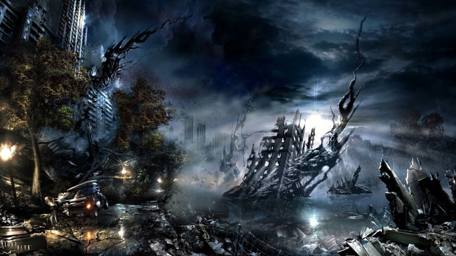 Обои картинки фото видео игры, alone in the dark, город, развалины, машина, рой