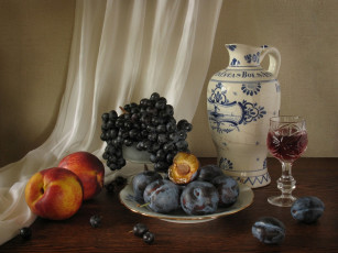 Картинка harumi saito натюрморт классический №2 со сливами нектаринами еда