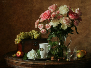 Картинка harumi saito натюрморт розами еда