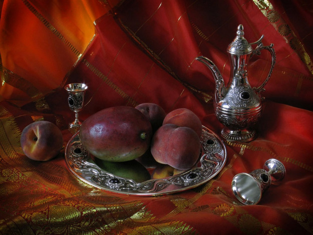 Обои картинки фото harumi, saito, восточный, персиками, манго, еда, натюрморт