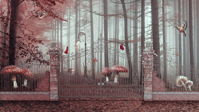 Обои картинки фото разное, компьютерный, дизайн, звери, парк, забор