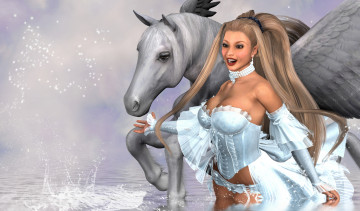 Картинка 3д графика people люди улыбка девушка лошадь